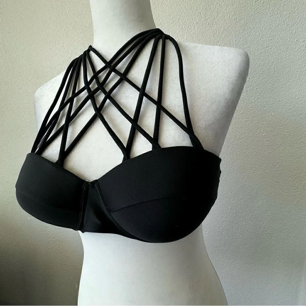 Black Bikini Top Strappy Halter Style SZ S - Picture 4 of 9